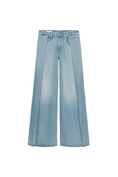 Zara TRF WIDE LEG PLEATED JEANS - Light blue