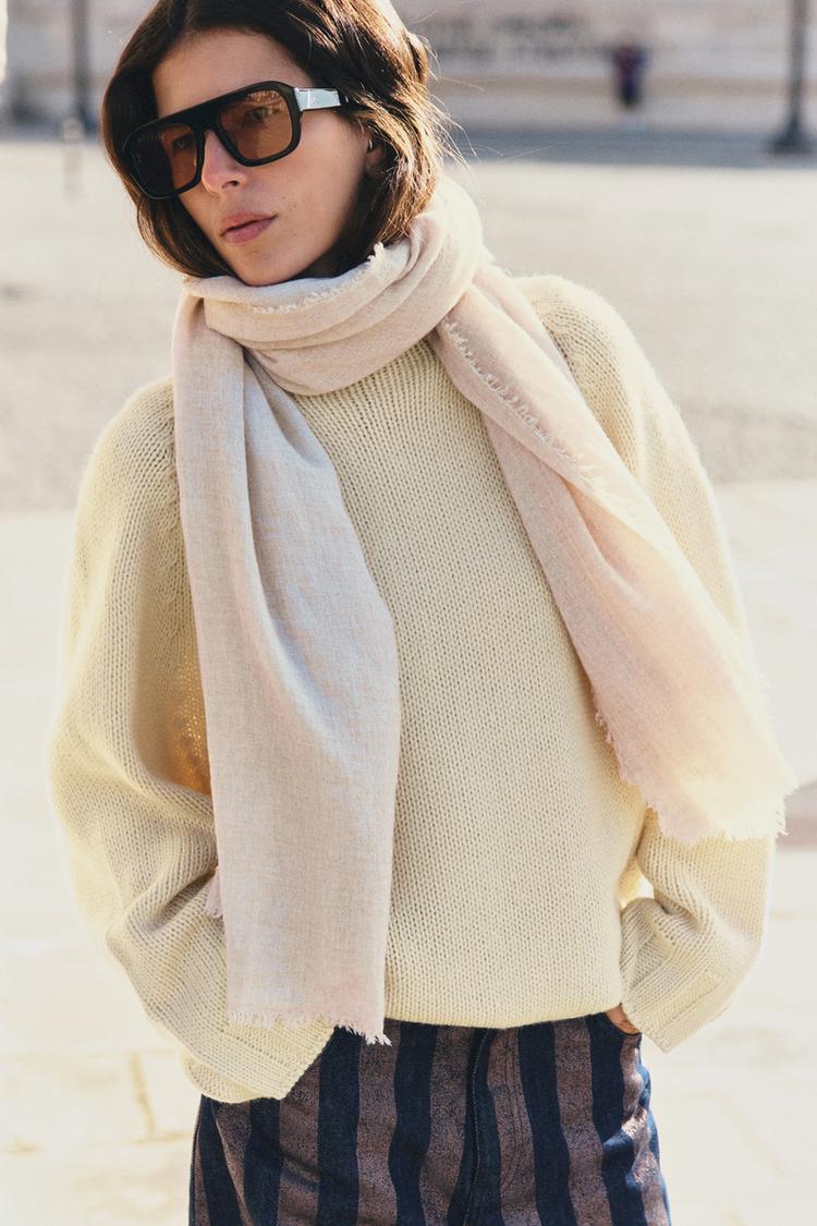 WOOL-BLEND RUSTIC PLAIN SCARF — Ecru