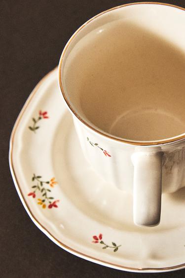 TASSE THÉ ET SOUCOUPE PORCELAINE FLORALE - Crème de Zara - Image 5