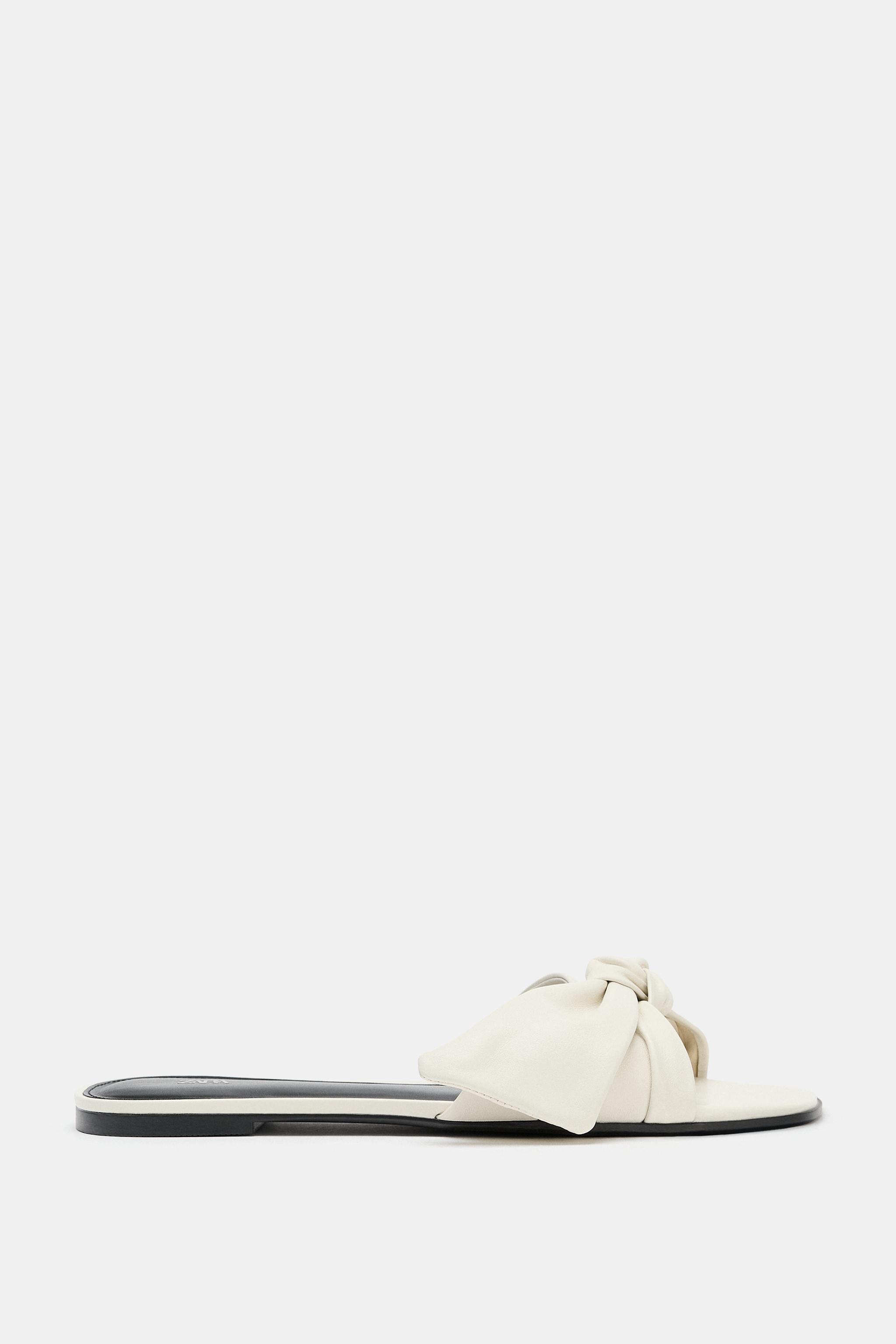 Женские сандалии Zara LEATHER BOW FLAT SANDALS — фото 3