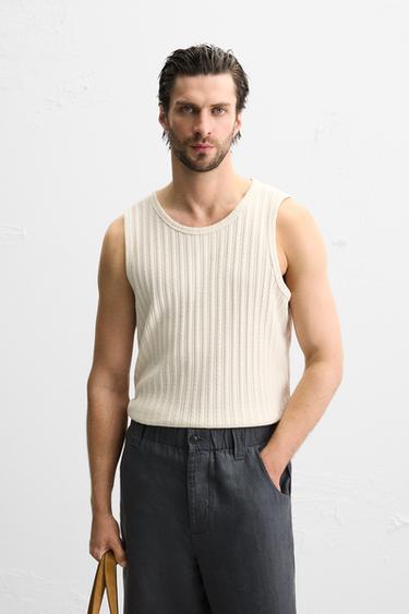 STRIPED JACQUARD TANK TOP - Ecru by Zara