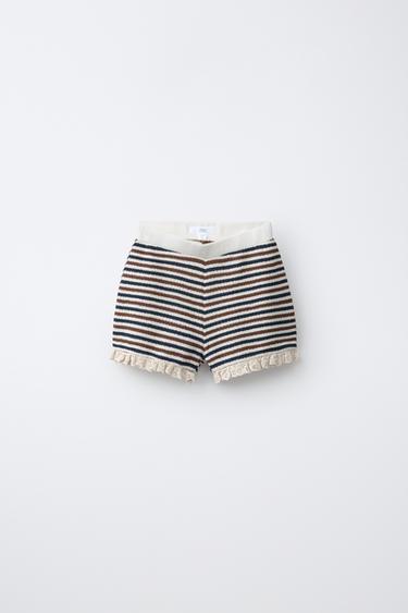 מכנסי ברמודה סרוגים עם פסים - Brown Stripes של Zara