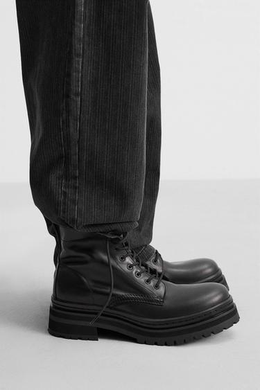 LEATHER LACE-UP BOOTS - Black by Zara - Image 0