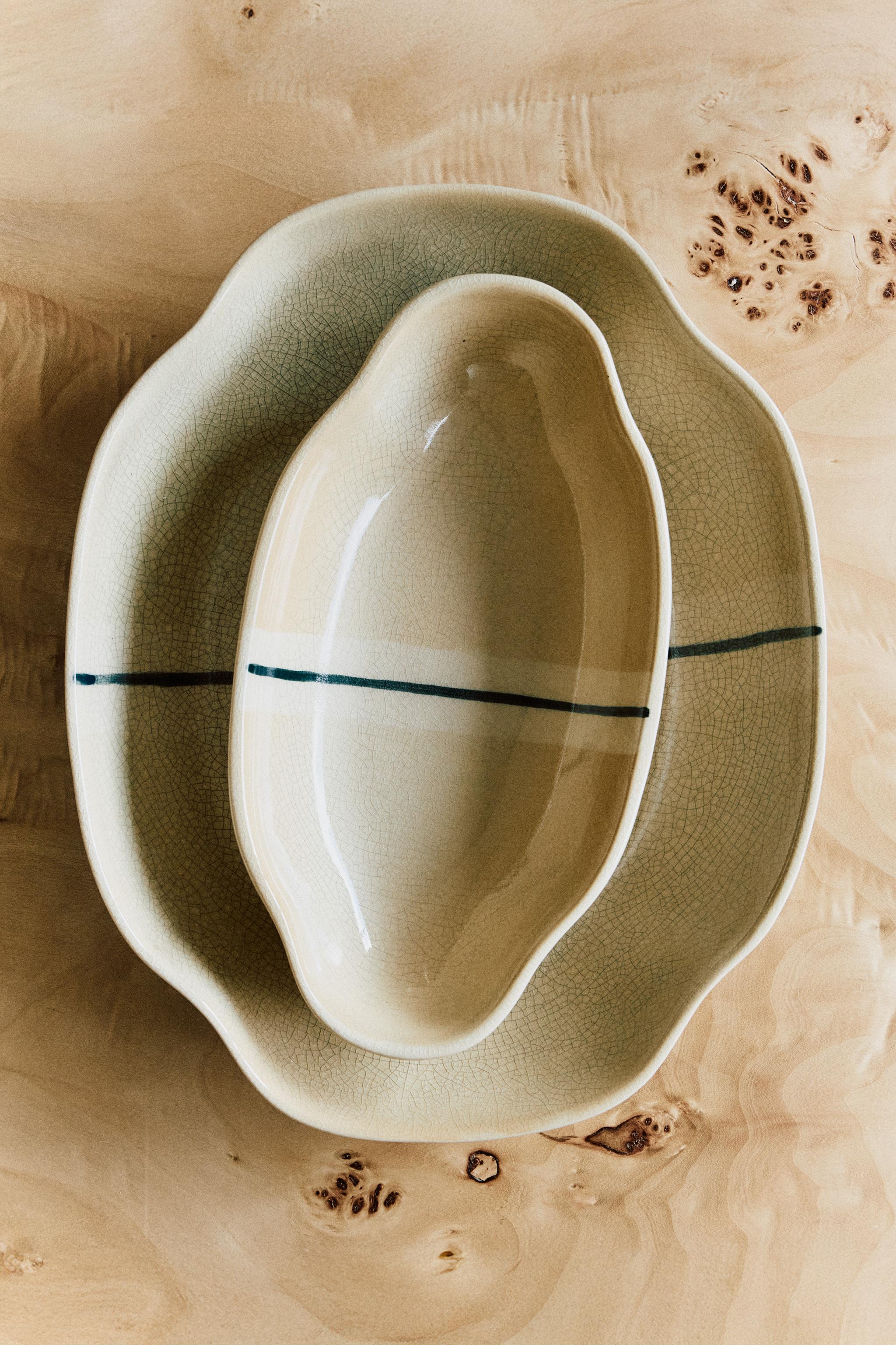 STRIPE CERAMIC TRAY - Ecru / Green | ZARA United States