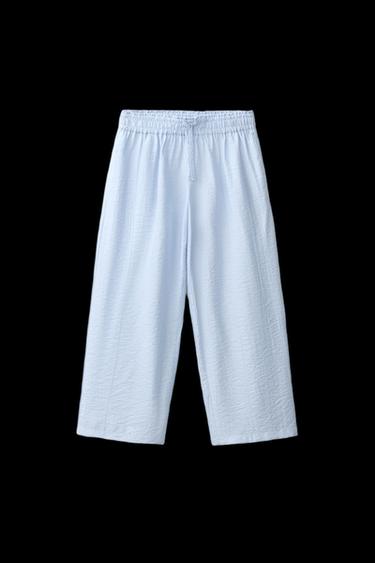 WIDE-LEG TROUSERS WITH WRINKLED EFFECT - Pastel blue by Zara - Image 0