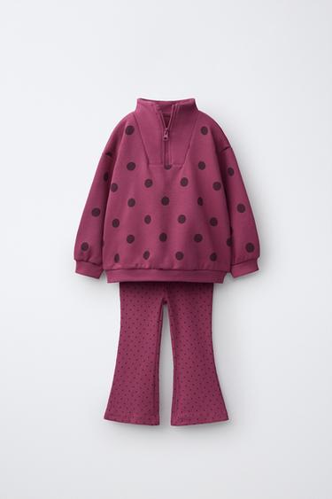 CONXUNTO SUADOIRO E LEGGINGS FLARE ESTAMPADO LUNARES - Fucsia de Zara