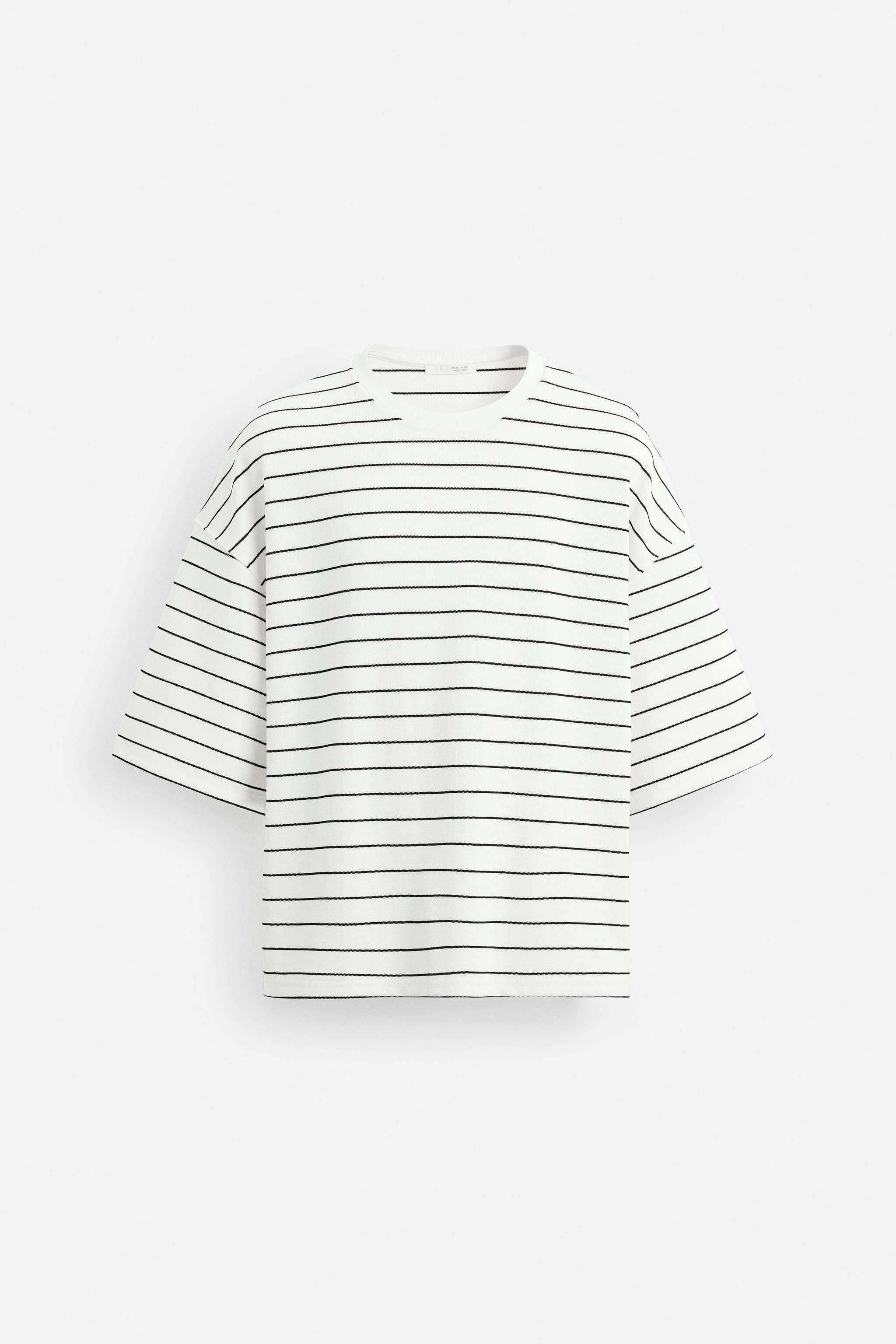 ストライプ柄ボクシーフィットTシャツ - ホワイト/ブラック