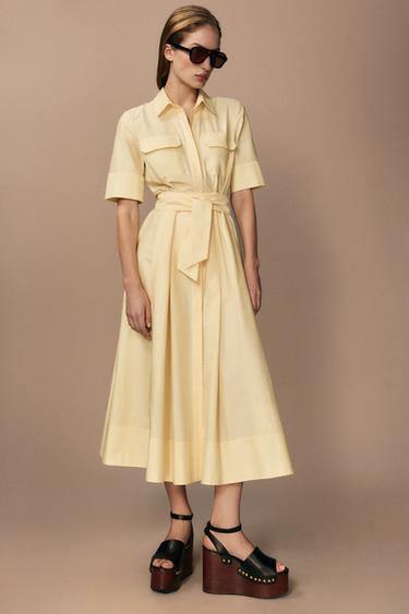 VESTIDO CAMISEIRO POPELIN ZW COLLECTION - Amarelo da Zara