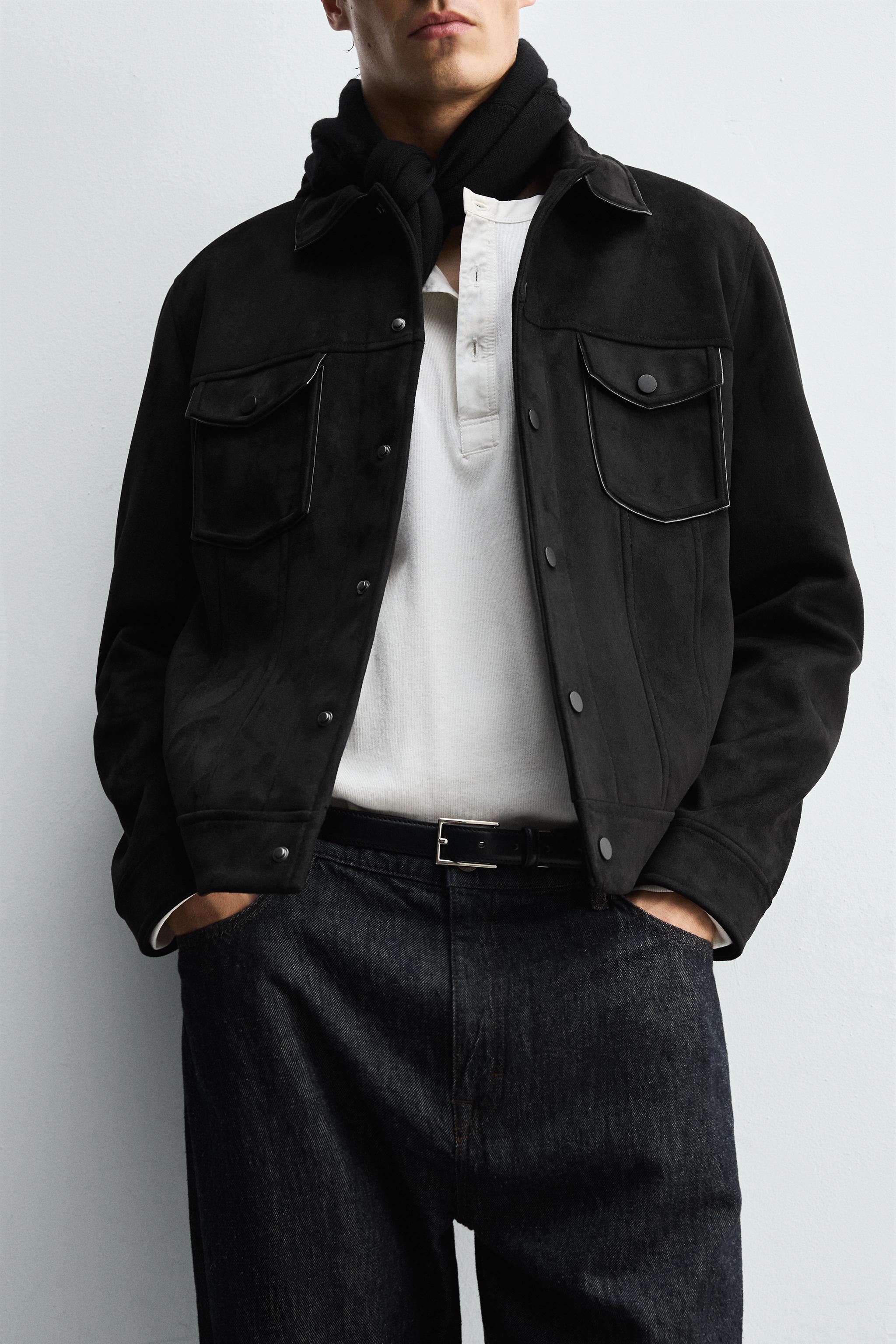 JAQUETA EFEITO SUEDE REGULAR FIT - Preto | ZARA Brasil