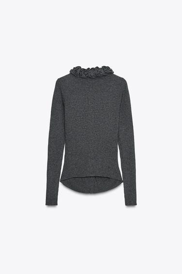 GILET EN MAILLE À FLEURS AVEC LAINE - Gris anthracite de Zara - Image 6
