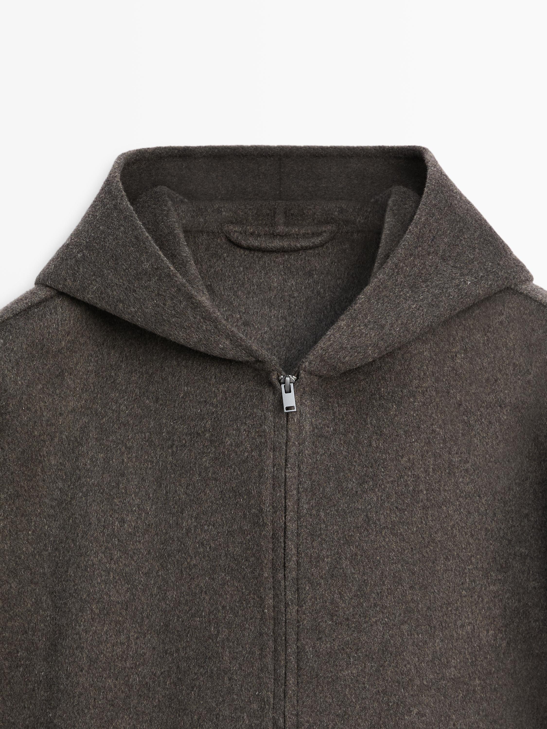 Veste double épaisseur à capuche en laine mélangée