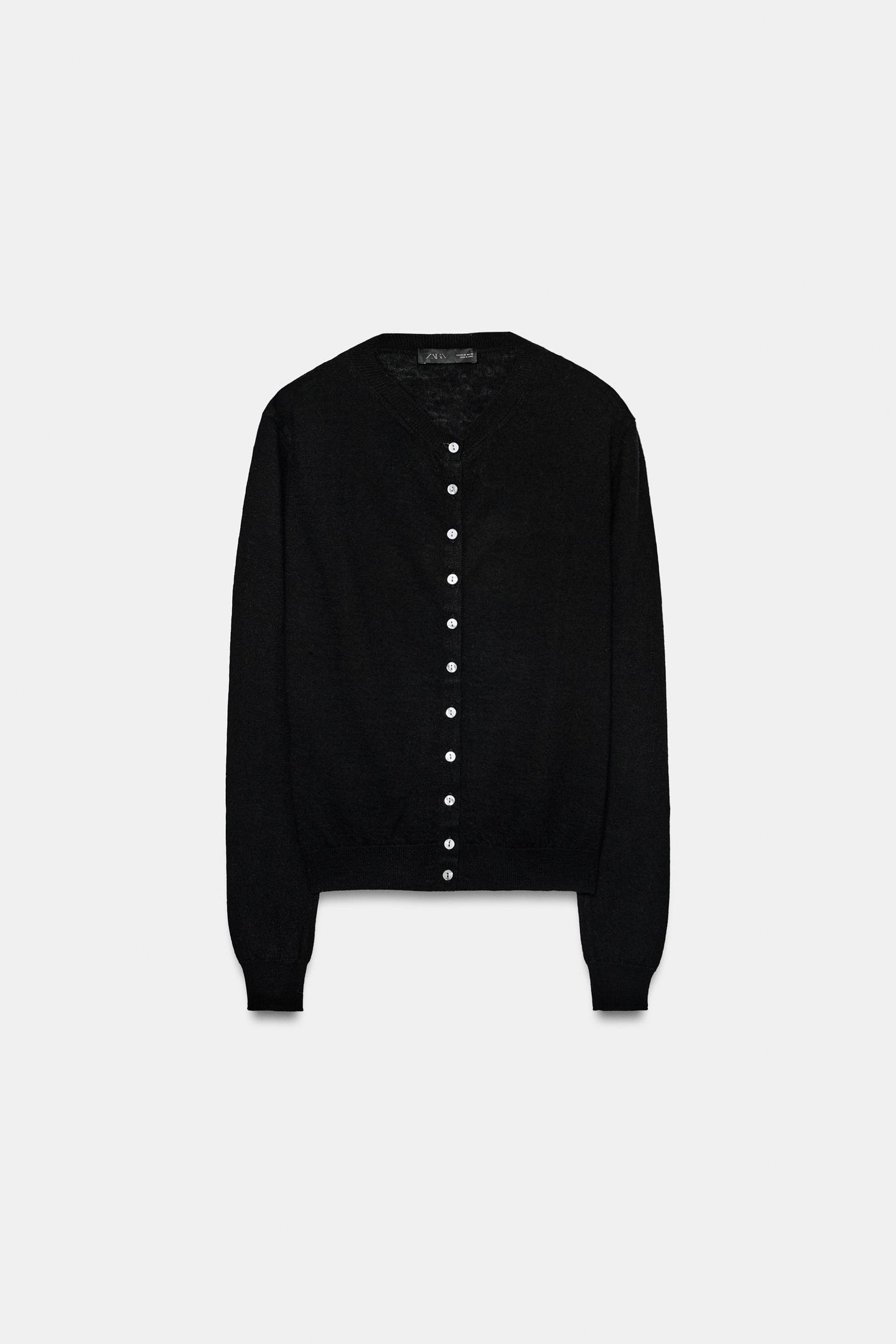 Женский кардиган Zara Extra-Soft 100% Wool, цвет: Чёрный — фото 5