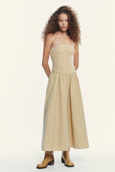 Zara STRAPLESS DRESS - taupe brown