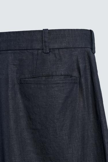 PANTALON COUPE LARGE À PLIS 100% CHANVRE - Bleu marine foncé de Zara - Image 8