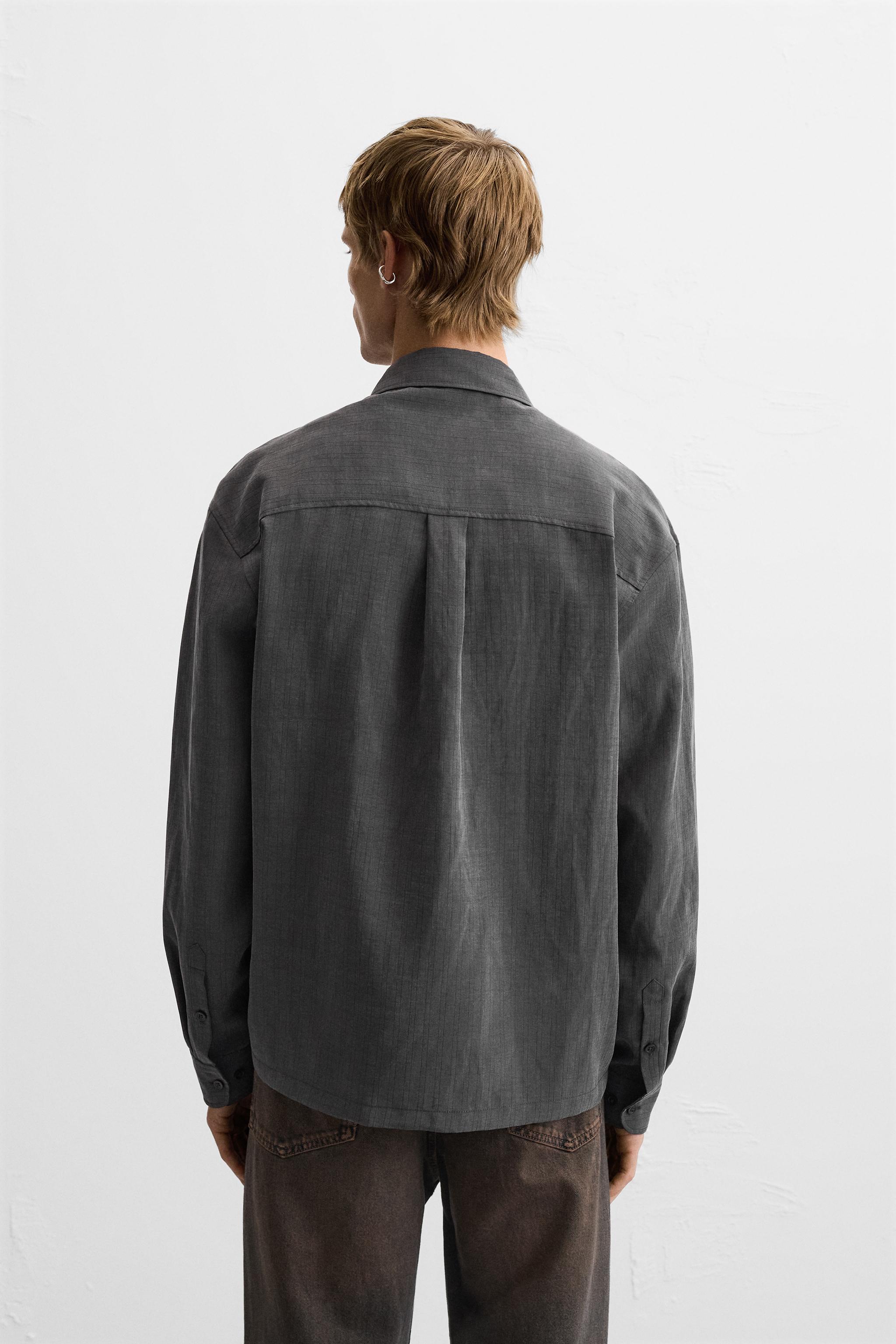 STRIPED LYOCELL BLEND SHIRT - Anthracite Grey | ZARA Australia