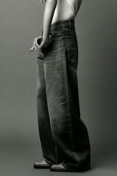 JEANS TRF MET OMGESLAGEN TAILLEBAND EN HALFHOOG - Marineblauw van Zara