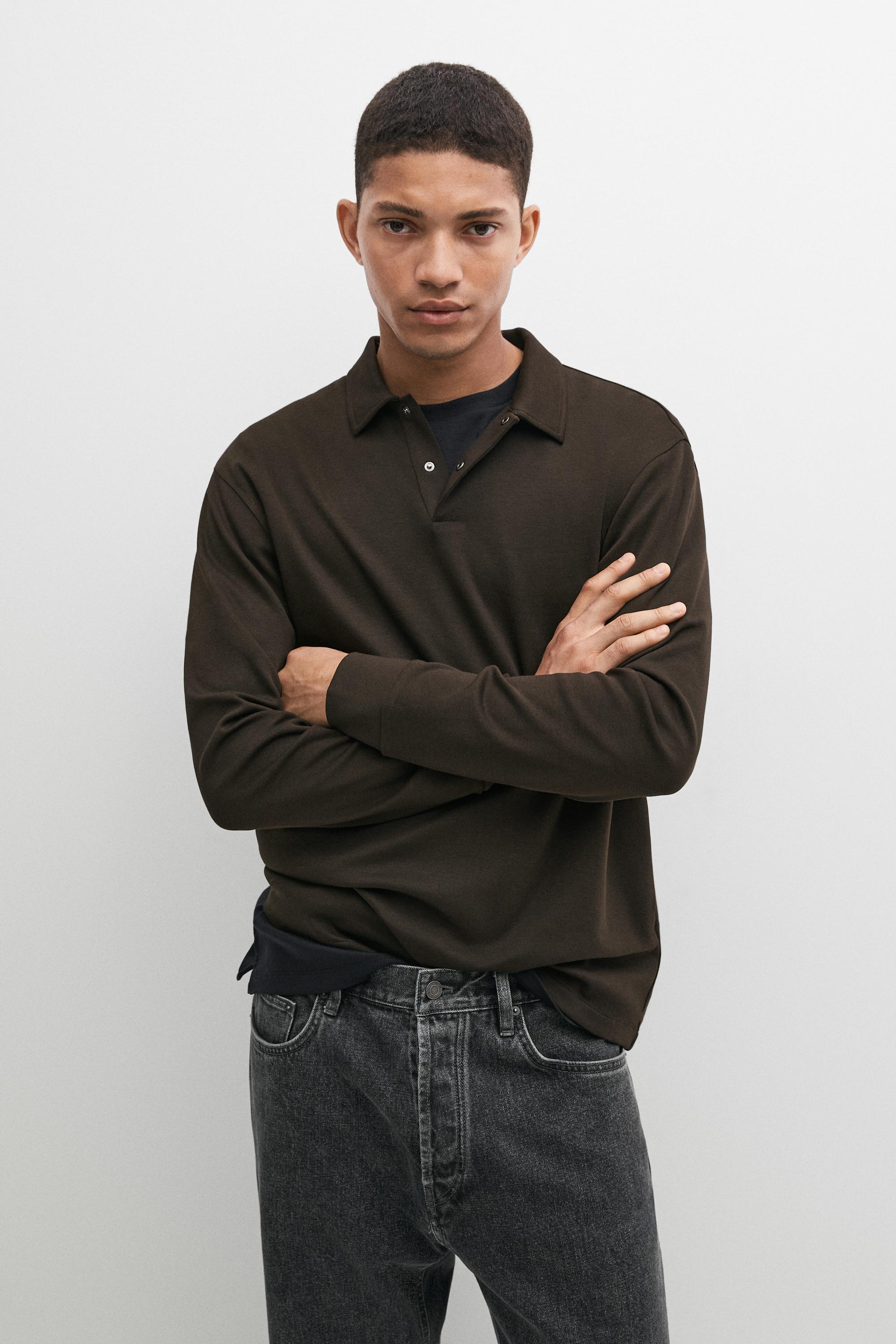 100% cotton long sleeve polo shirt — Chocolate