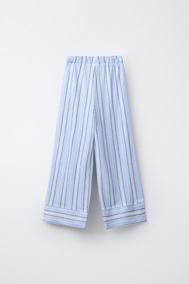 STRIPED STRAIGHT-LEG TROUSERS - Light blue by Zara - Image 1