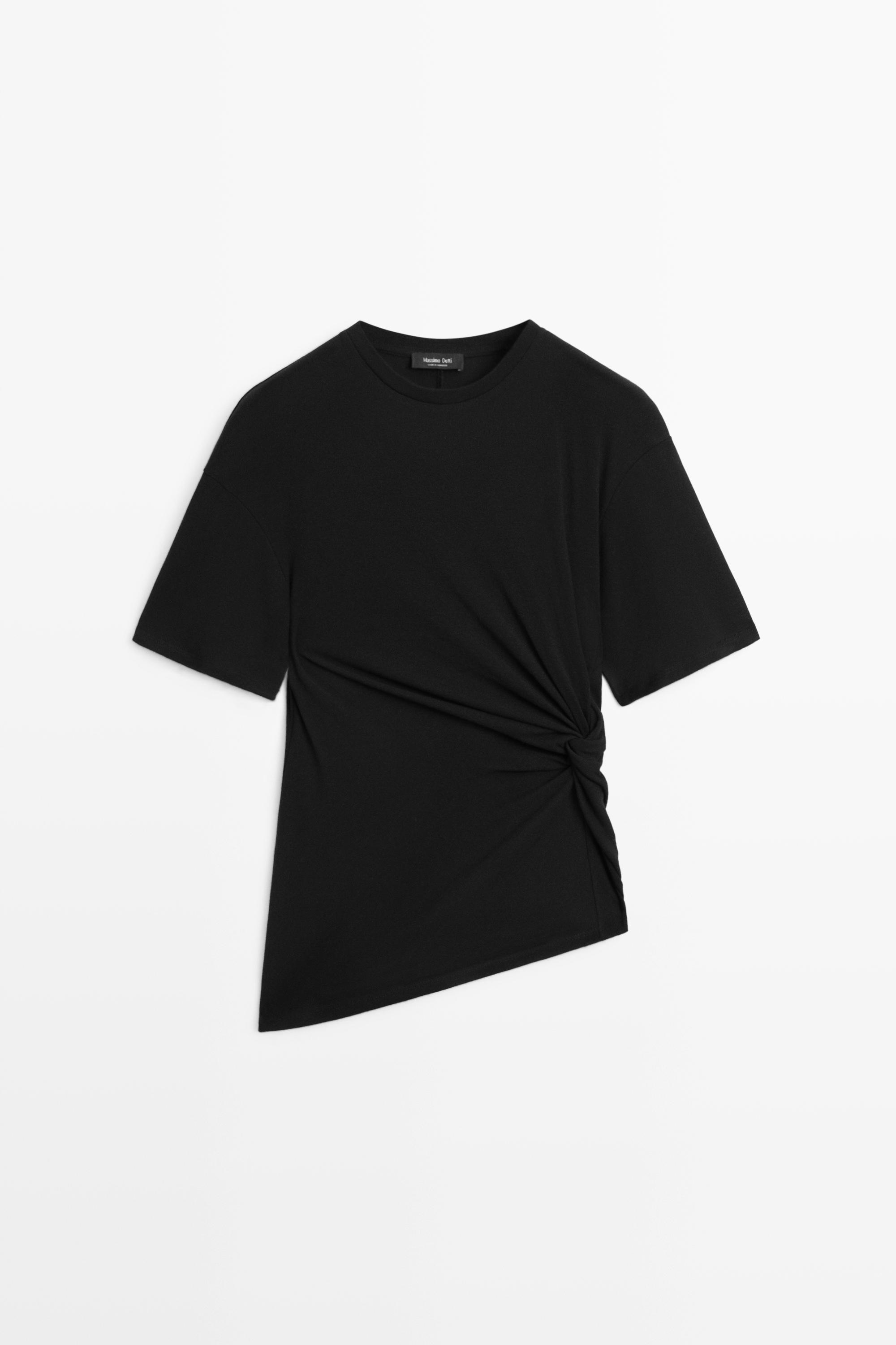 Asymmetric knot-detail T-shirt