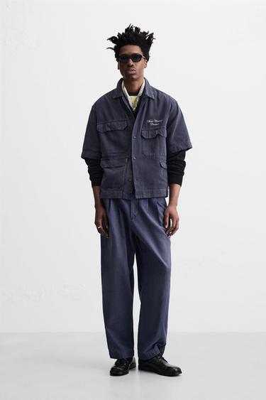 CAMISA COM BOLSOS UTILITY BORDADO - Azul da Zara - Imagem 0