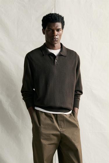 100% WOOL KNIT POLO SHIRT — Dark brown 2