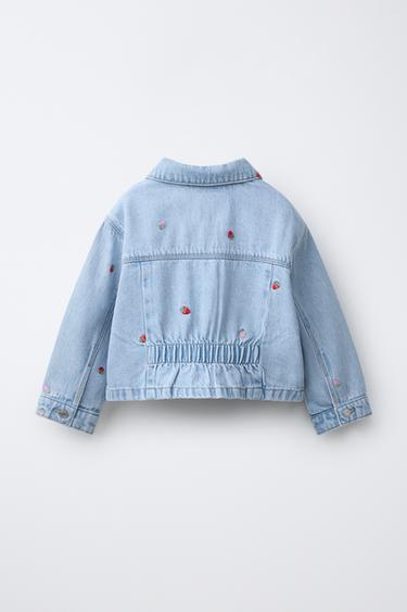 STRAWBERRY EMBROIDERED DENIM JACKET - Light blue by Zara - Image 1