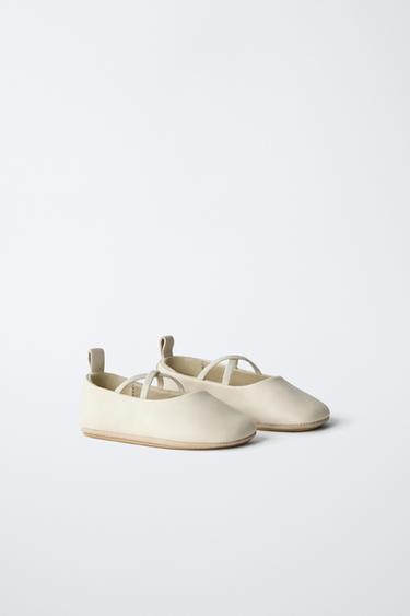 LEREN BALLERINA'S - Gebroken wit van Zara