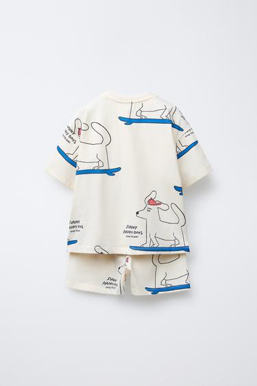 DOG PRINT JOGGING T-SHIRT AND BERMUDA SHORTS SET - Ecru by Zara - Image 1