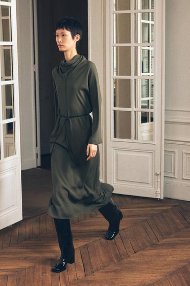 ПЛАТЬЕ МИДИ ИЗ КОЛЛЕКЦИИ ZW С ПОЯСОМ — ПЫЛЬНЫЙ ХАКИ от Zara — изображение 0
