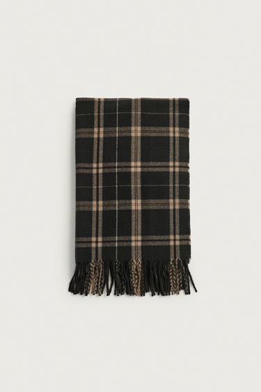 PLAID COLOR-BLOCK SCARF — Black 1