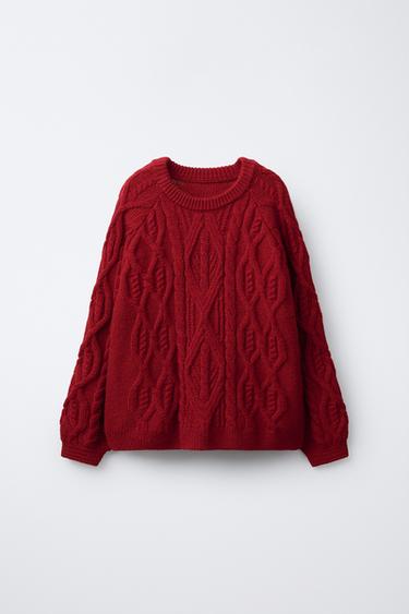 Zara CABLE KNIT SWEATER - Red