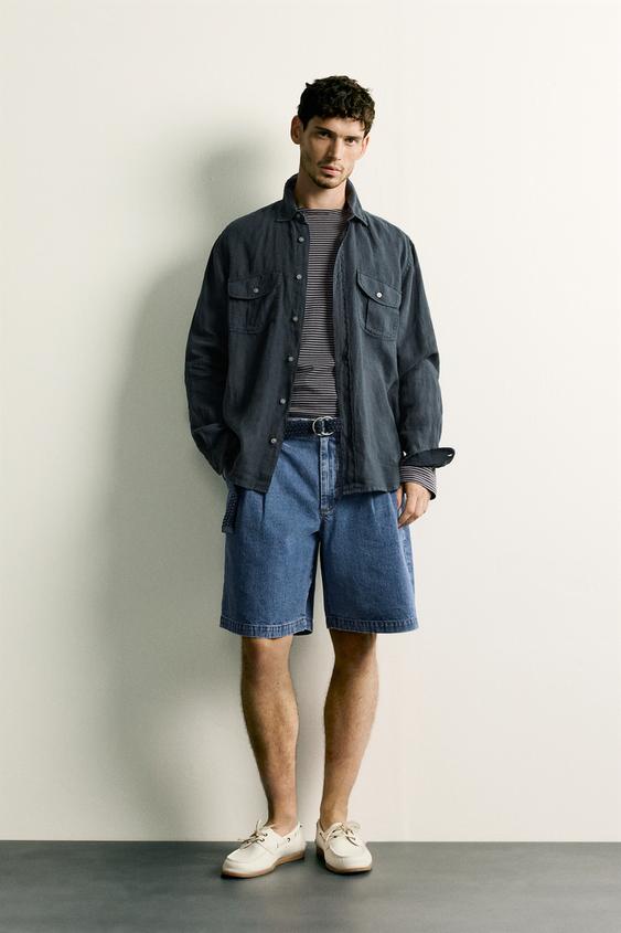 RELAXED FIT 100% LINEN SHIRT - Navy blue by Zara - Image 0