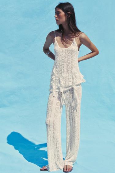 Zara TEXTURED LACE PANTS - Ecru - Image 0