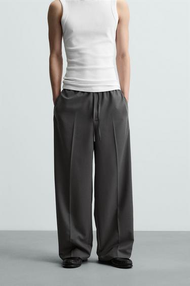 RELAXED FIT TROUSERS WITH STRIPE - Grey by Zara