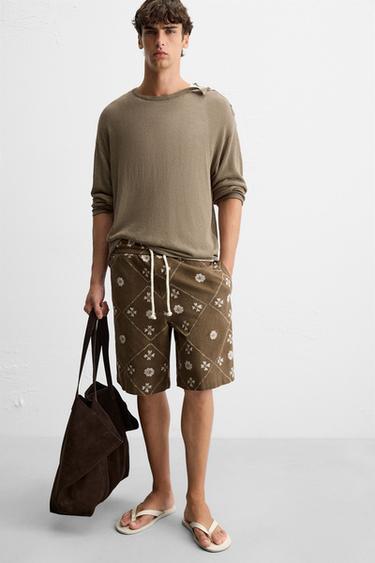 BERMUDA ESTAMPADO CONTRASTE - Khaki oscuro de Zara