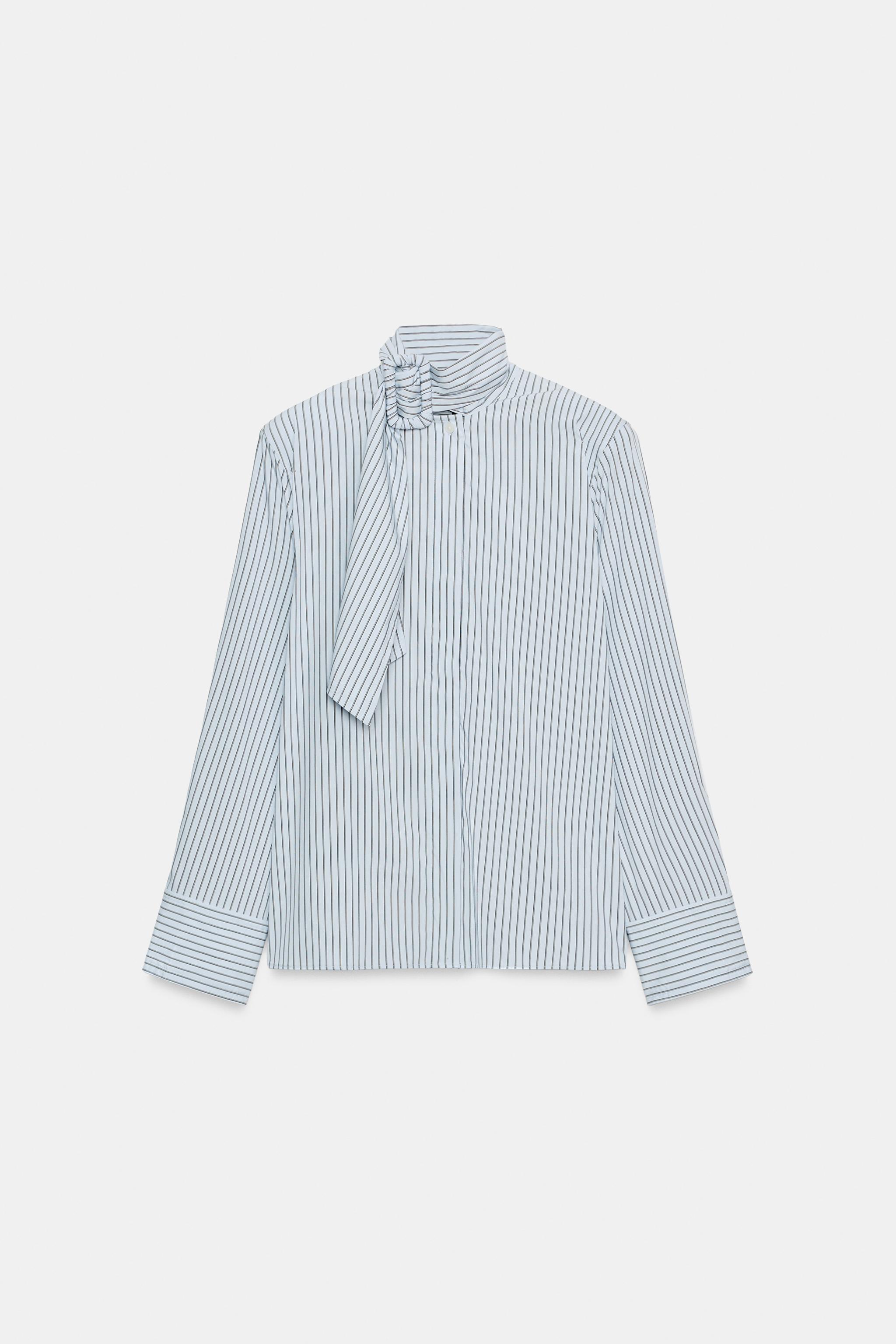 Женские рубашки Zara STRIPED BUCKLE SHOULDER PAD SHIRT — фото 6