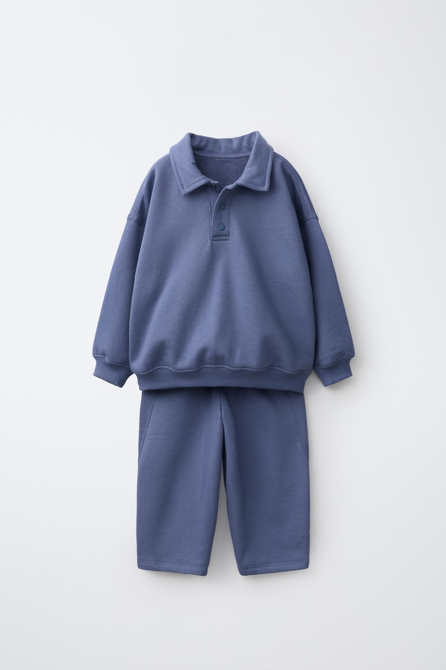 Детские комплекты Zara Plain Sweatshirt and Pants Jogging Set, цвет: Серый / Синий — фото 1
