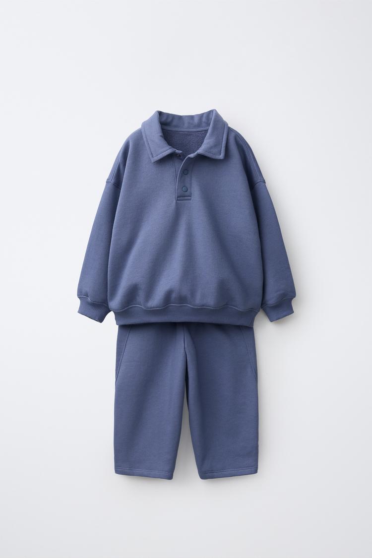 PLAIN SWEATSHIRT AND PANTS JOGGING SET — Gray / Blue