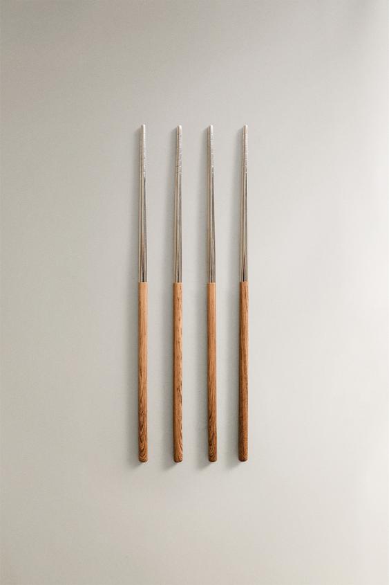 WOOD-EFFECT STEEL CHOPSTICKS (PACK OF 4) - Steel | ZARA Ireland
