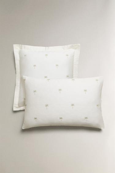 Zara SATEEN PILLOWCASE WITH EMBROIDERED PALM TREES - Soft gold - Image 0