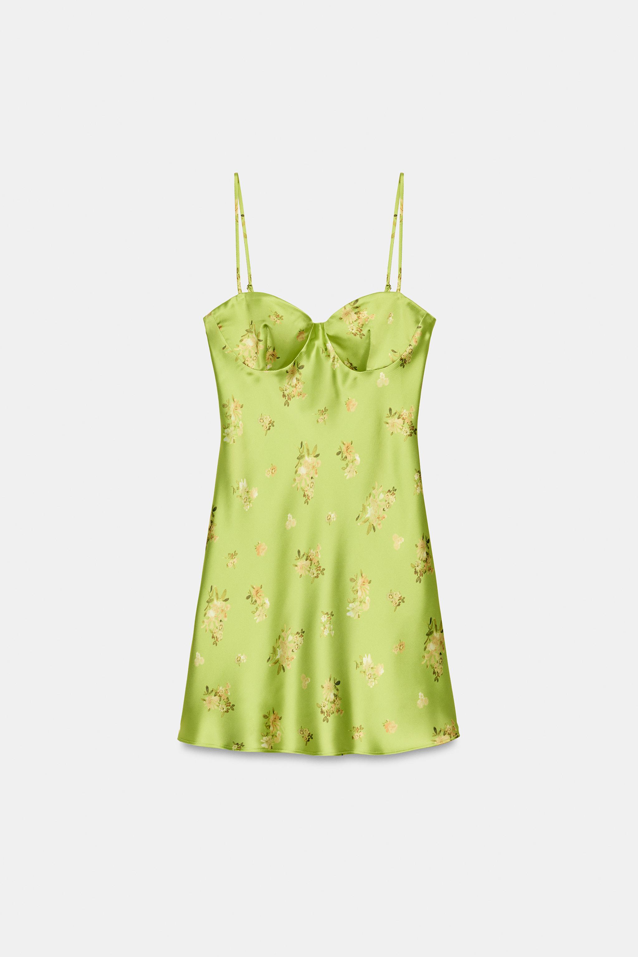 FLORAL SATIN MINI DRESS - Fluorescent lime | ZARA United States FLORAL SATIN MINI DRESS - Fluorescent lime | ZARA United States