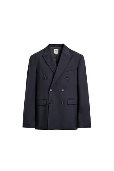 Zara 100% WOOL PINSTRIPE SUIT JACKET - Navy blue