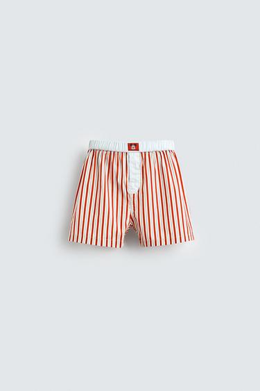 8-14 TUỔI/ QUẦN BÓXER POPLIN KẺ SỌC HARRY LAMBERT FOR ZARA X DISNEY - Màu đỏ từ Zara