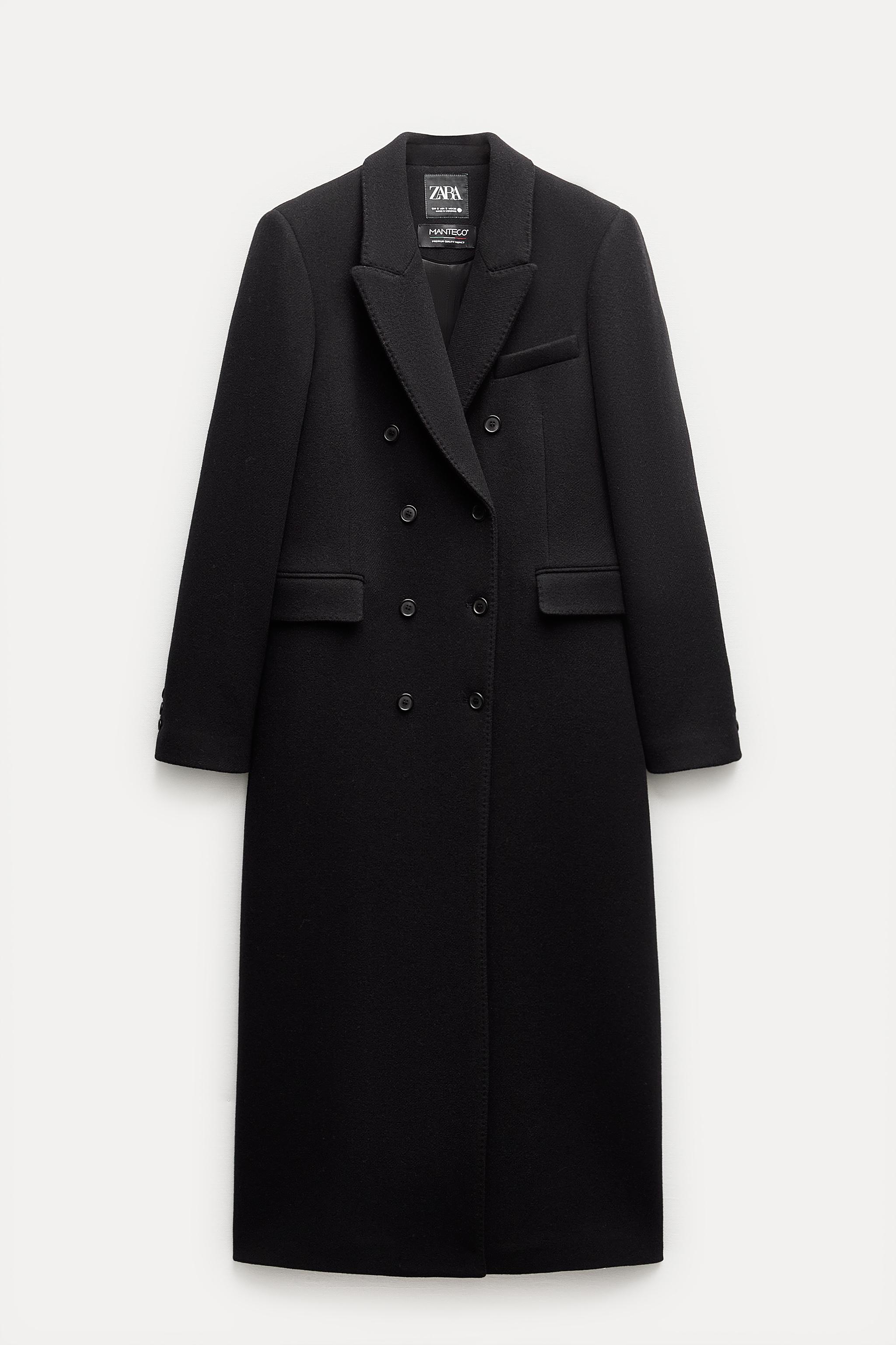 Zara Manteco Women Belted Wool Double Breasted Coat Black 2006/744 Size XS