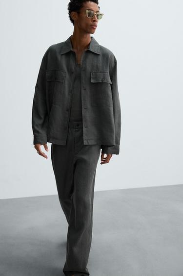 PANTALON COUPE DÉCONTRACTÉE 100 % CHANVRE - Gris anthracite de Zara - Image 4