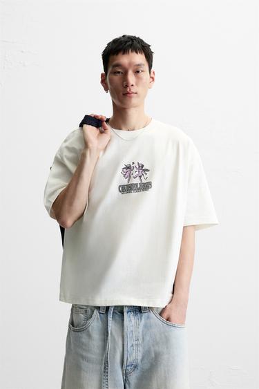 CONTRAST PRINT T-SHIRT - Oyster-white by Zara