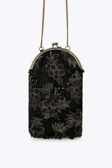 EMBROIDERED FLORAL BEADED BAG - Black by Zara - Image 3