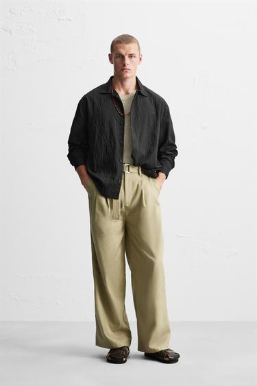 CALÇA DE LYOCELL - ALGODÃO COM CINTO - Verde-claro da Zara - Imagem 0