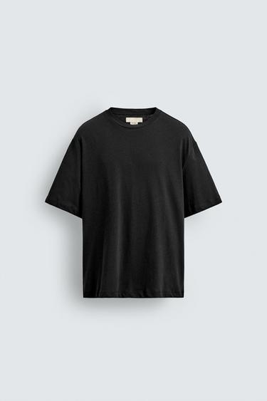 RELAXED FIT COTTON/LINEN T-SHIRT - Black by Zara