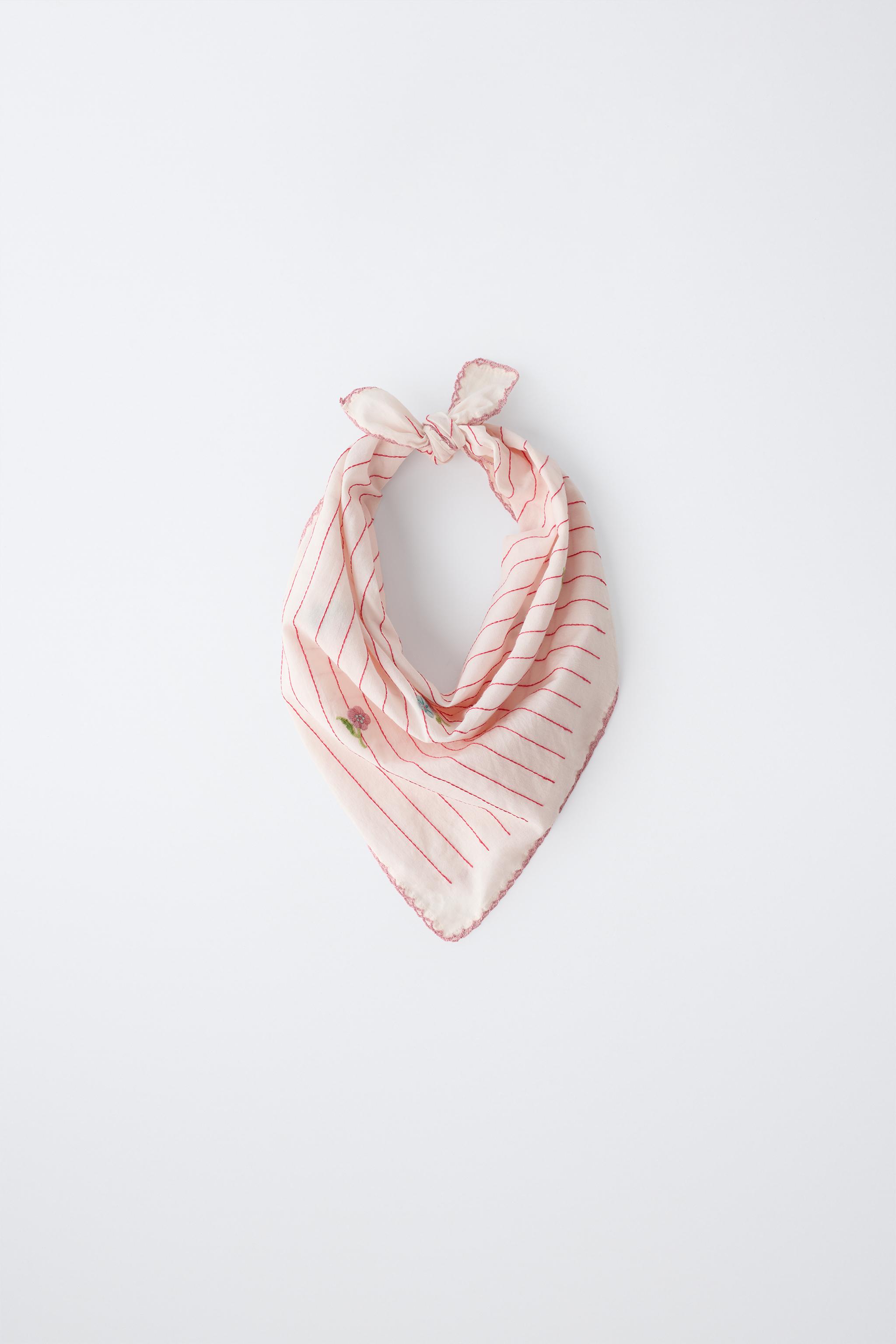 EMBROIDERED STRIPED FLORAL BANDANA — Pink